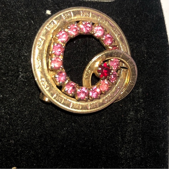 Vintage Gold Spiral Brooch with Pink Accents - Picture 2 of 6